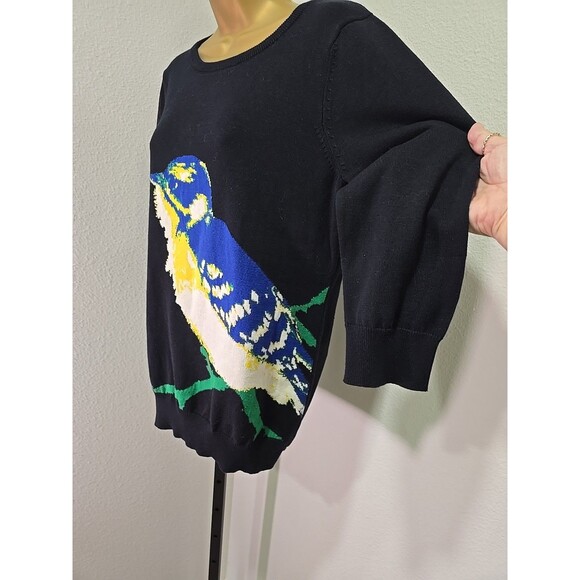 Cynthia Rowley Novelty Bird Black Sweater Womens Medium Cozy Pullover Naturecore - Picture 2 of 7